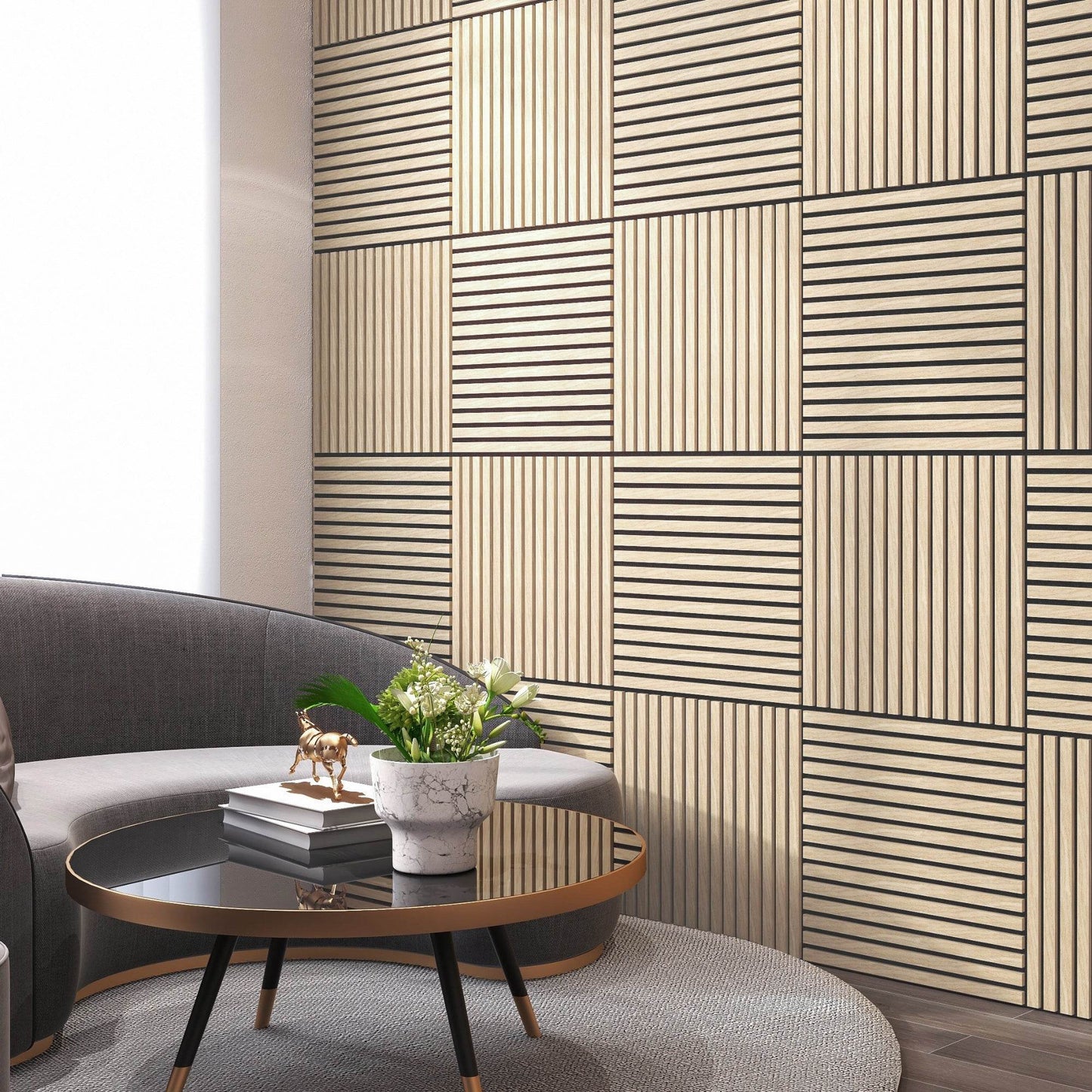 Oak Acoustic Wood Wall Panel Tiles Series 1 - 60x60cm (4 Pack) - Tuda Grass