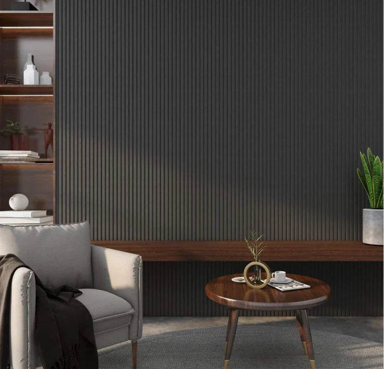 Black Acoustic Wood Wall Panel Thin Slat Series 1 - 240/300x60cm - Tuda Grass