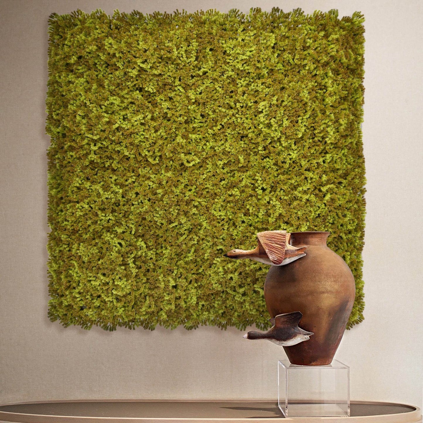 Moss/Olive Green Artificial Moss Living Wall Panel - 100x100cm - Tuda Grass