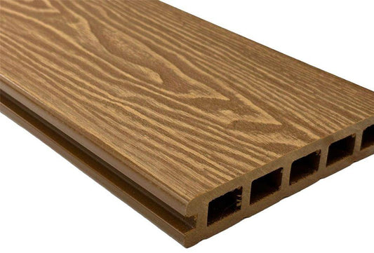 Teak Woodgrain Composite Decking Sample - Tuda Grass