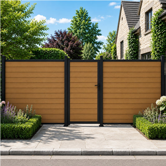 Teak Woodgrain Composite Fence Standard Gate Kit | 950 x 1753mm