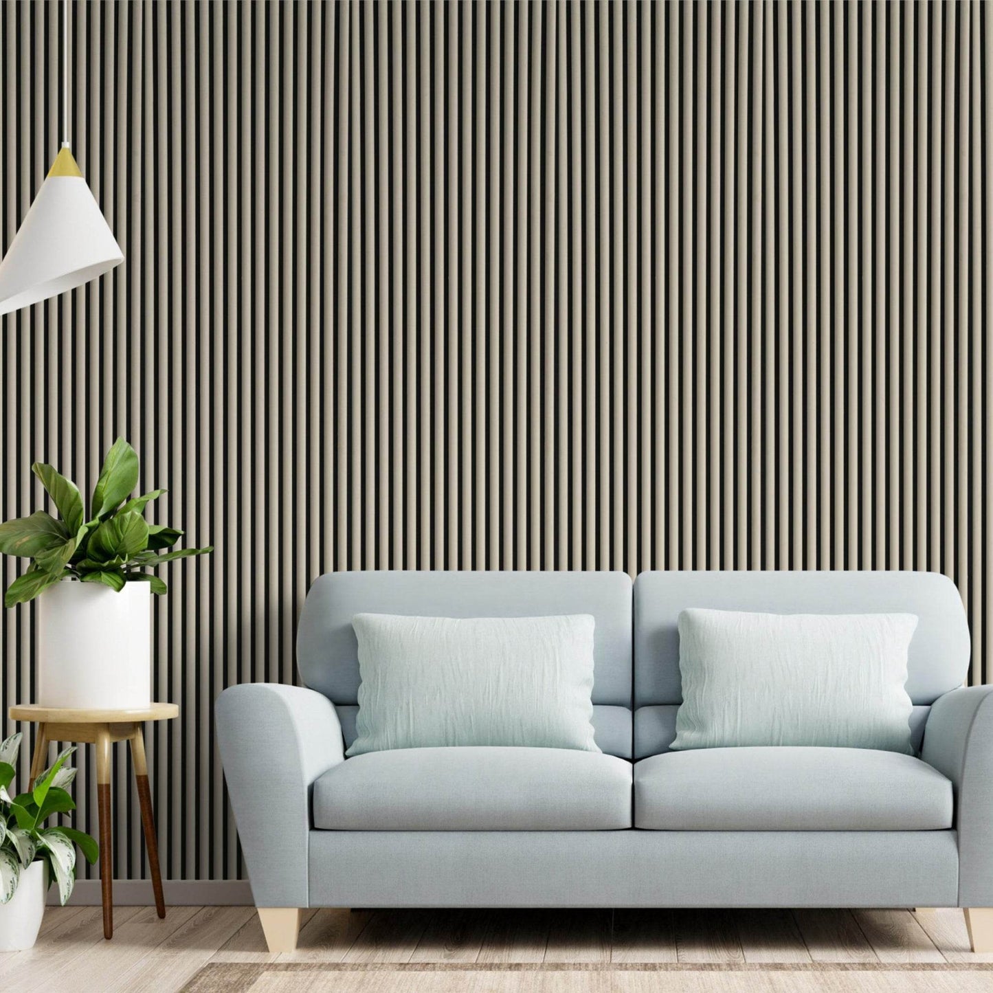 Cream Velour Acoustic Panel Curved Slat - 240x60cm - Tuda Grass