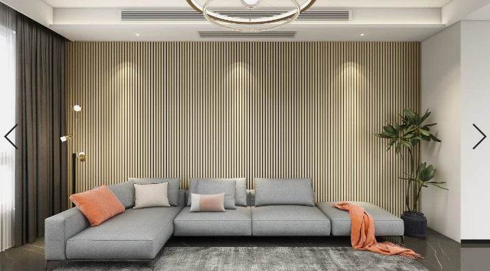 Washed Oak Acoustic Wood Wall Panel Thin Slat Series 1 - 240/300x60cm - Tuda Grass