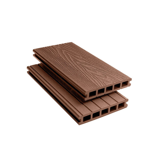 Red Brown Woodgrain Composite Decking Sample - Tuda Grass