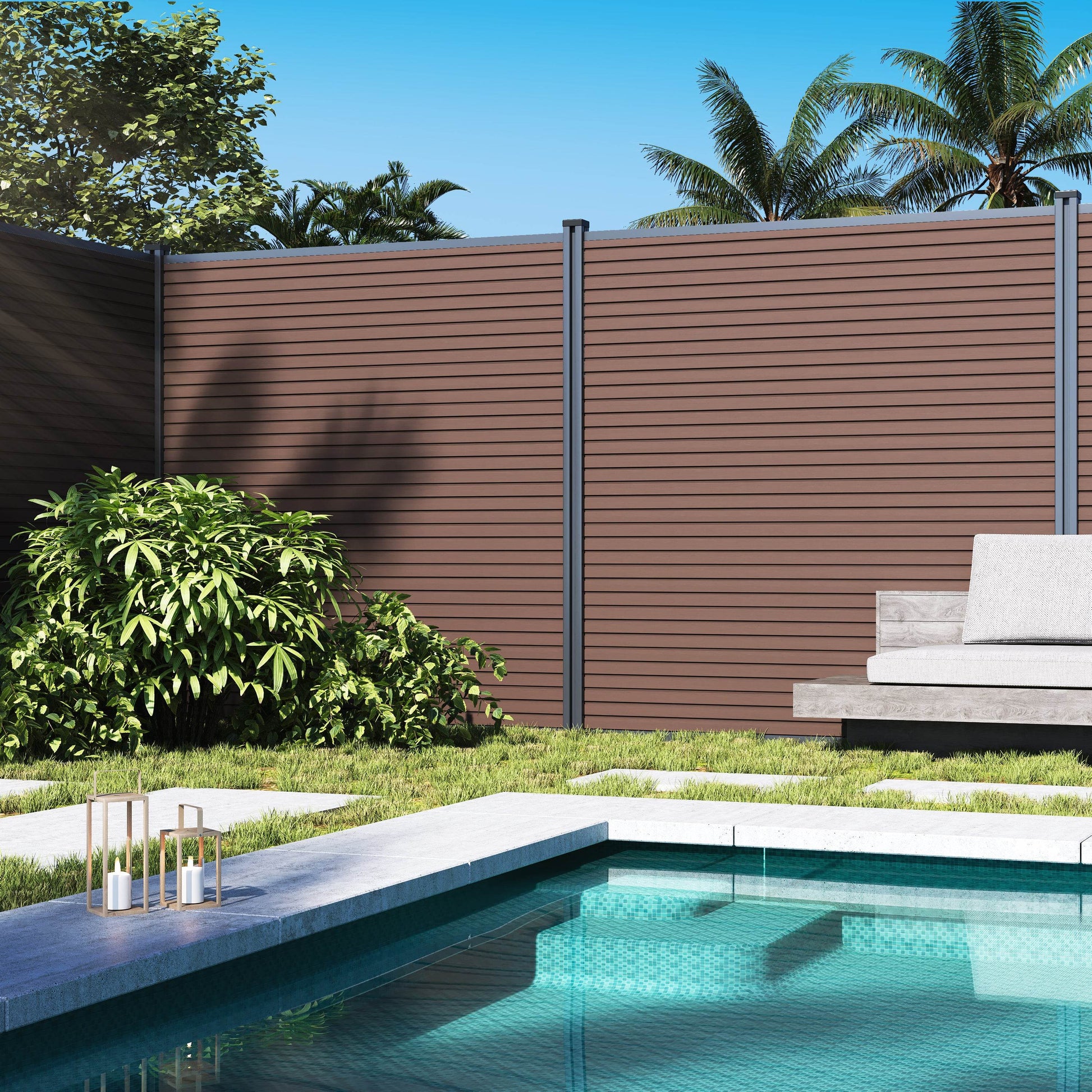 Co-Extrusion Composite Complete Slatted Fencing Kit 16cmx1.83m - 6FT HIGH - Tuda Grass