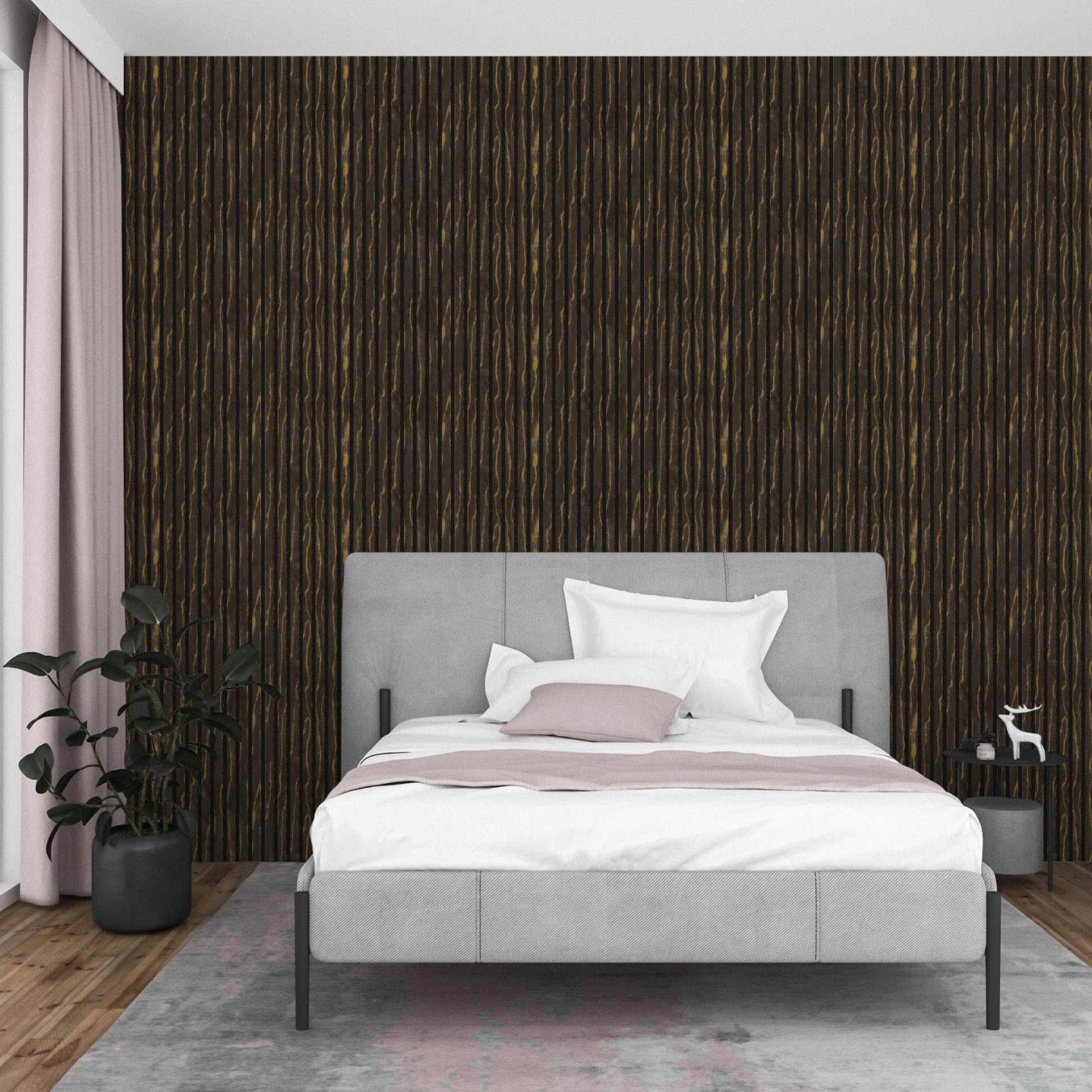 Grey with Gold Line Acoustic Wood Wall Panel Series 1 Sample - Tuda Grass