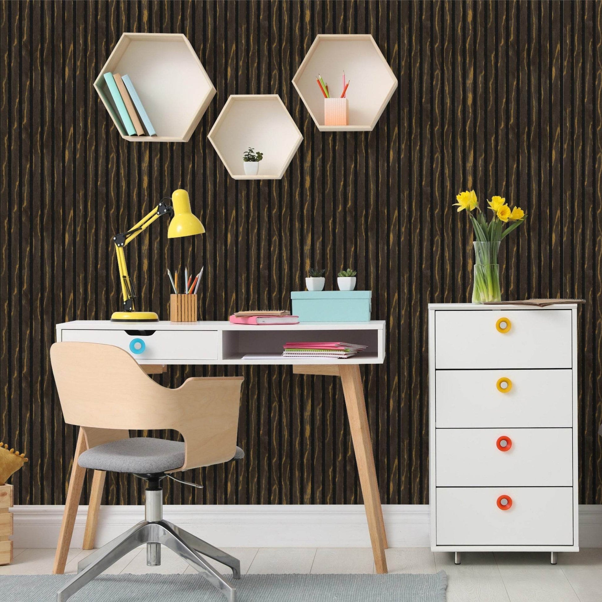 Grey with Gold Line Acoustic Wood Wall Panel Series 1 Sample - Tuda Grass