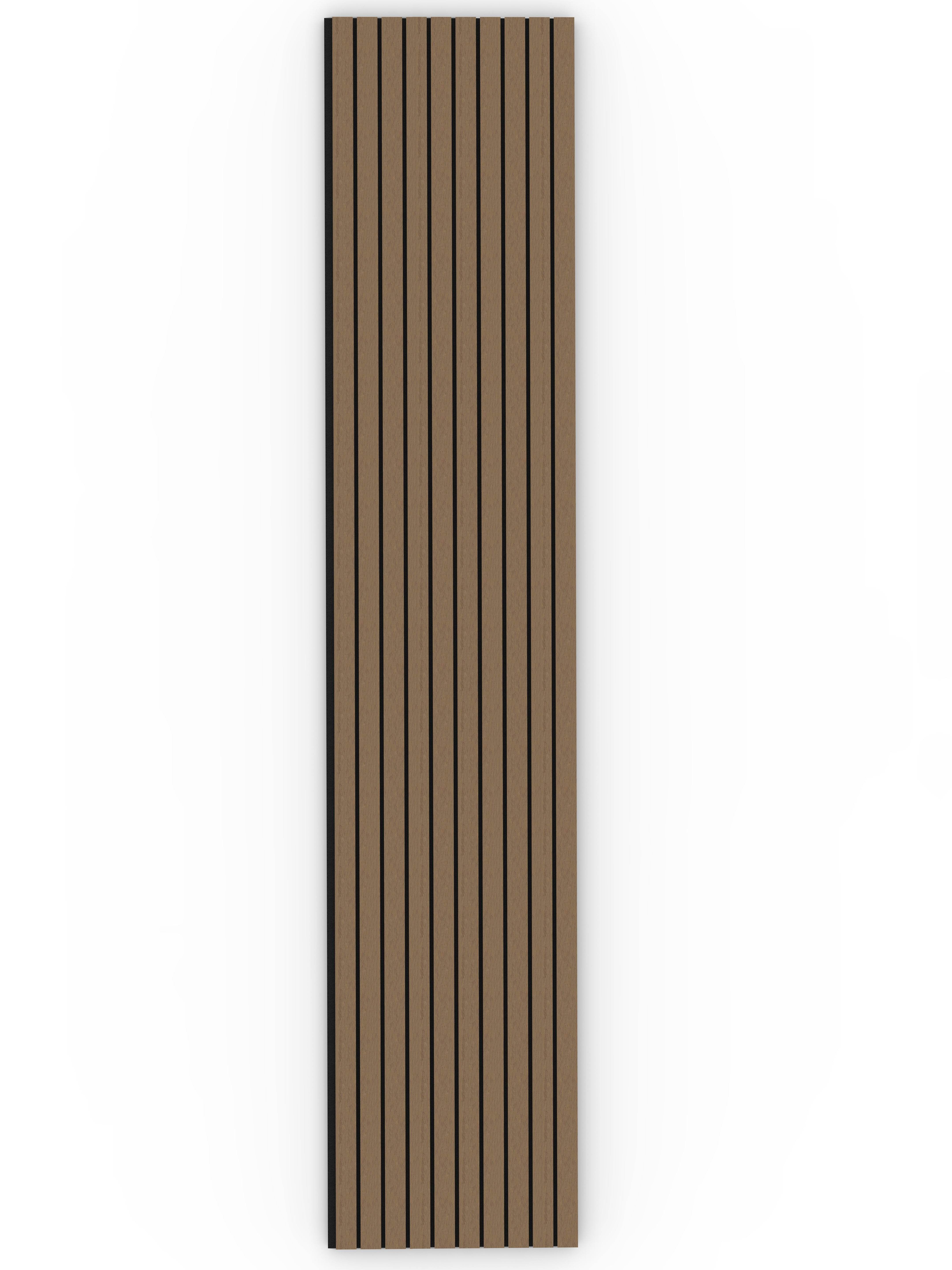 Smoked Oak Acoustic Wood Wall Panel Wide Slat Series 2 Sample | Tuda Grass