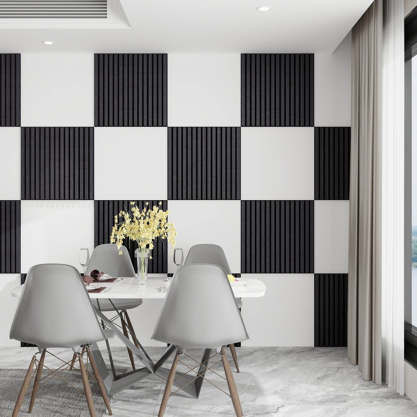 Black Acoustic Wood Wall Panel Tiles Series 1 - 60x60cm (4 Pack) - Tuda Grass