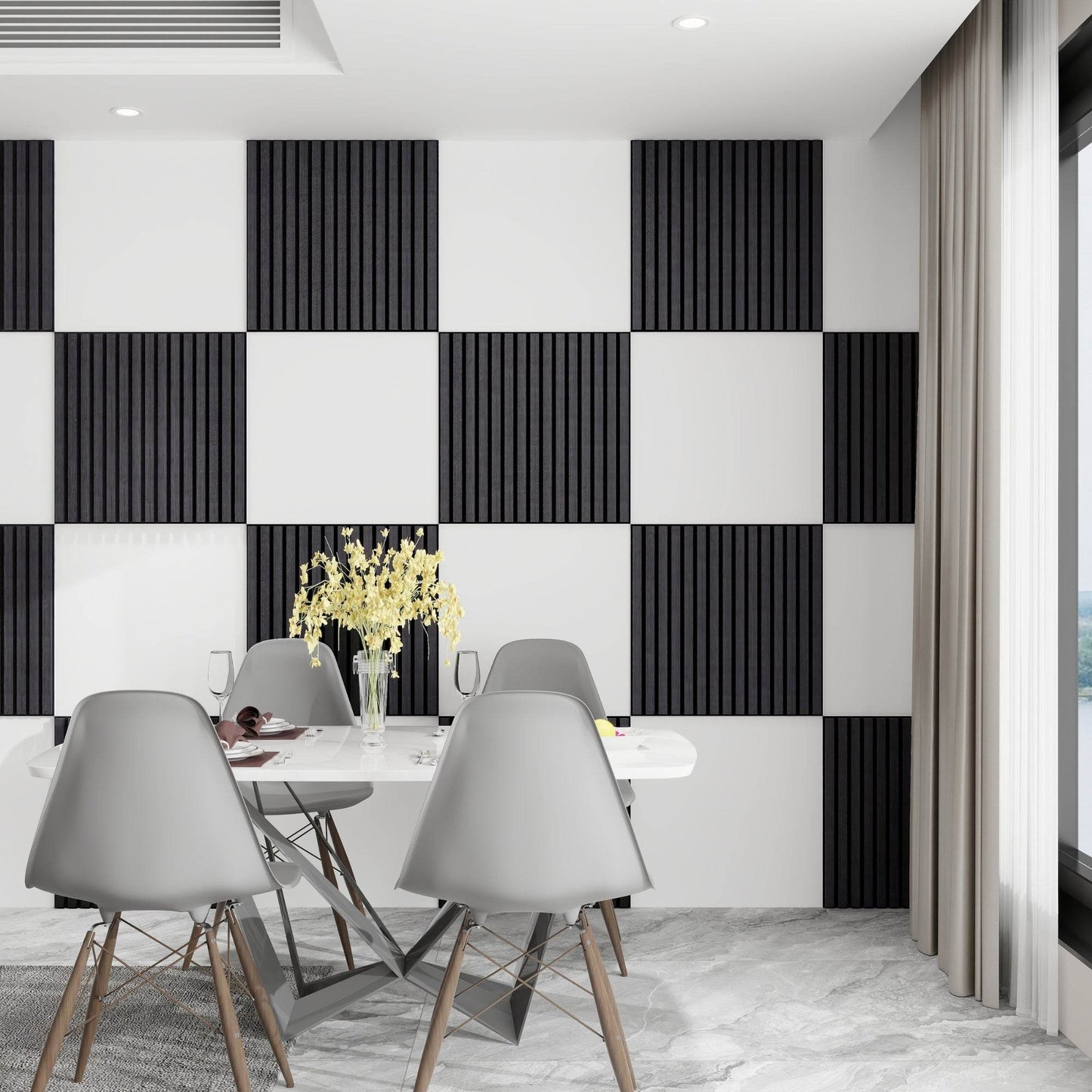 Black Acoustic Wood Wall Panel Tiles Series 1 - 60x60cm (4 Pack)