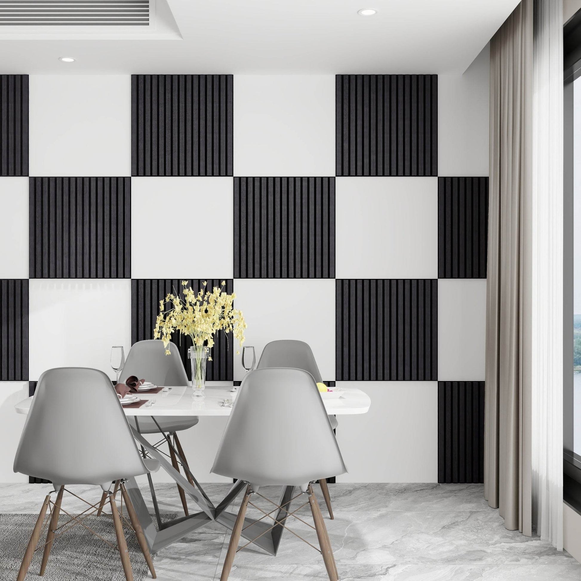 Black Acoustic Wood Wall Panel Tiles Series 1 - 60x60cm (4 Pack) - Tuda Grass