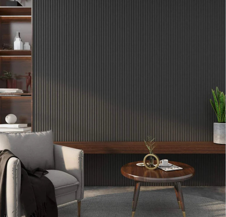 Black Acoustic Wood Wall Panel Thin Slat Series 1 - 240/300x60cm