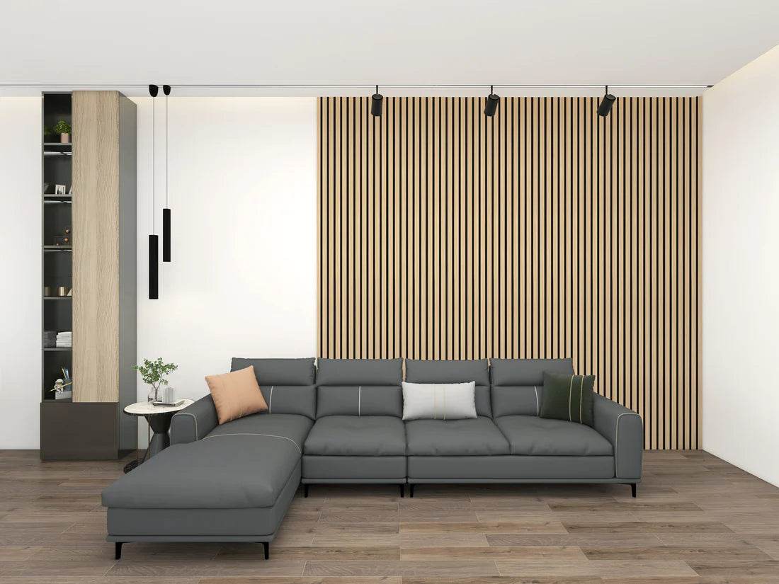 Oak Acoustic Wood Wall Panel Thin Slat Series 1 - 240/300x60cm - Tuda Grass