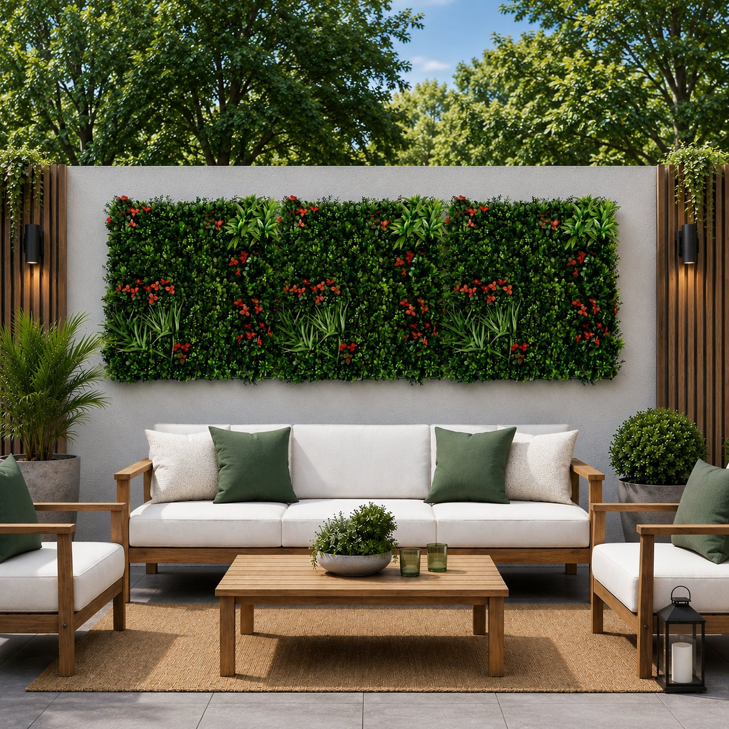 Scarlet Bloom Artificial Living Wall - 1m x 1m