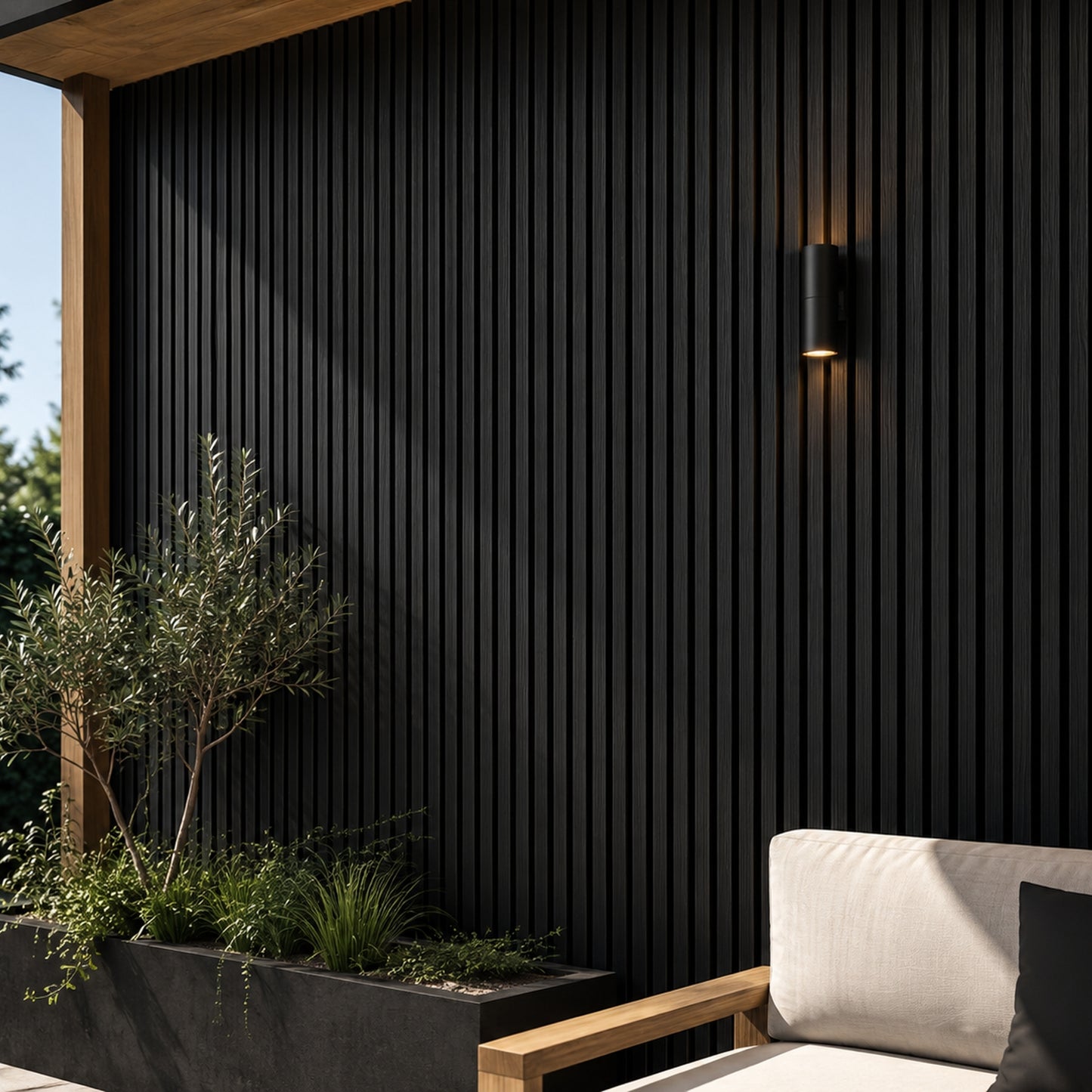 Composite Slatted Cladding Black - Woodgrain Finish