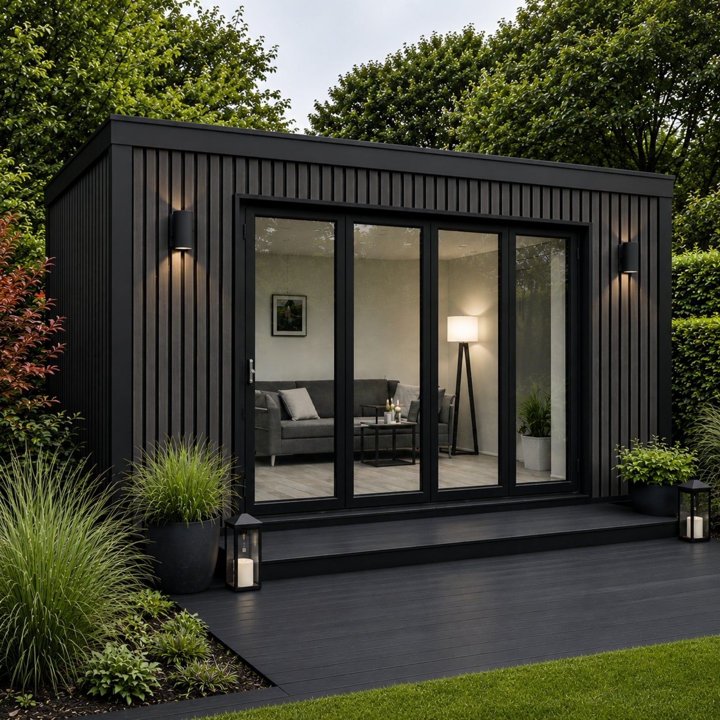 Composite Slatted Cladding Grey/Black - Woodgrain Finish