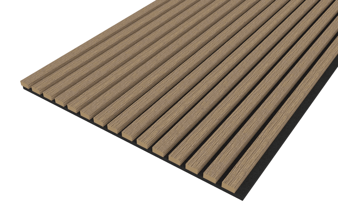 Smoked Oak Acoustic Wood Wall Panel Thin Slat Series 1 - 240/300x60cm - Tuda Grass