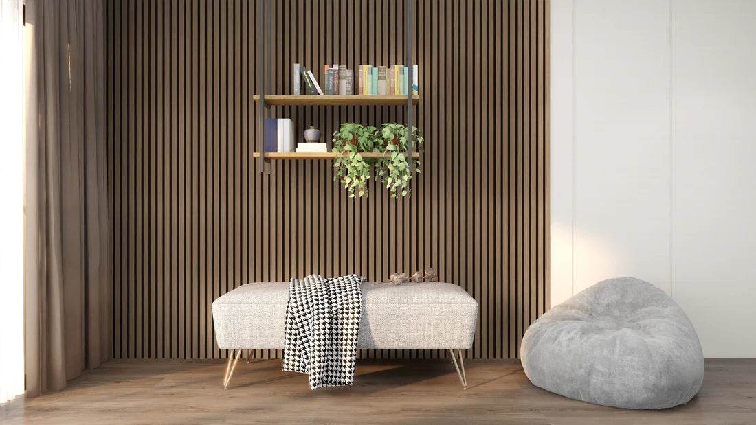 Smoked Oak Acoustic Wood Wall Panel Thin Slat Series 1 - 240/300x60cm - Tuda Grass
