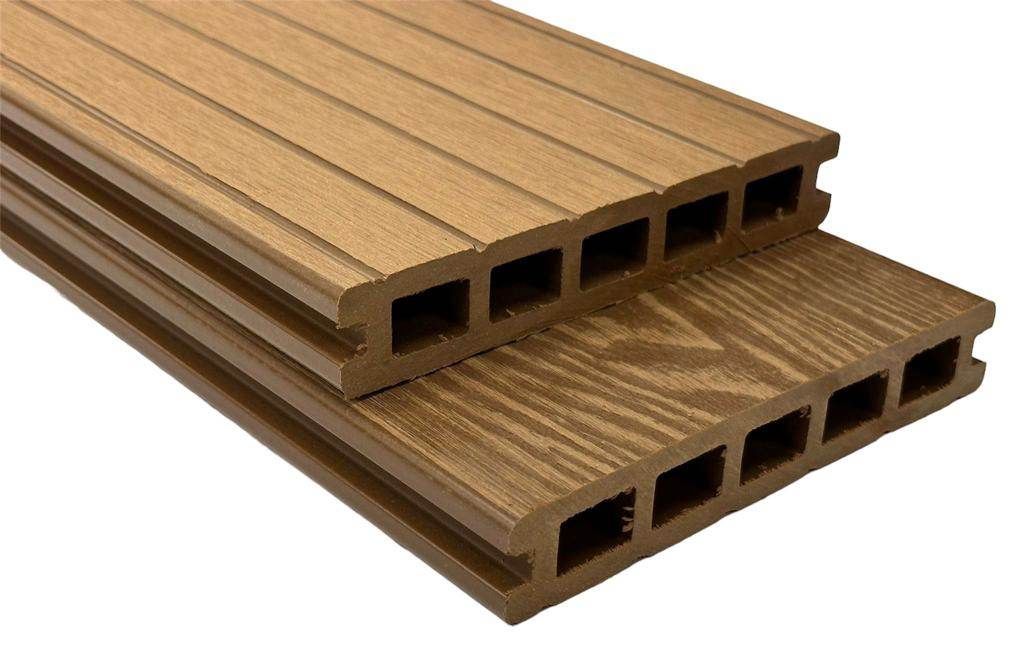 Teak Woodgrain Composite Decking Sample - Tuda Grass