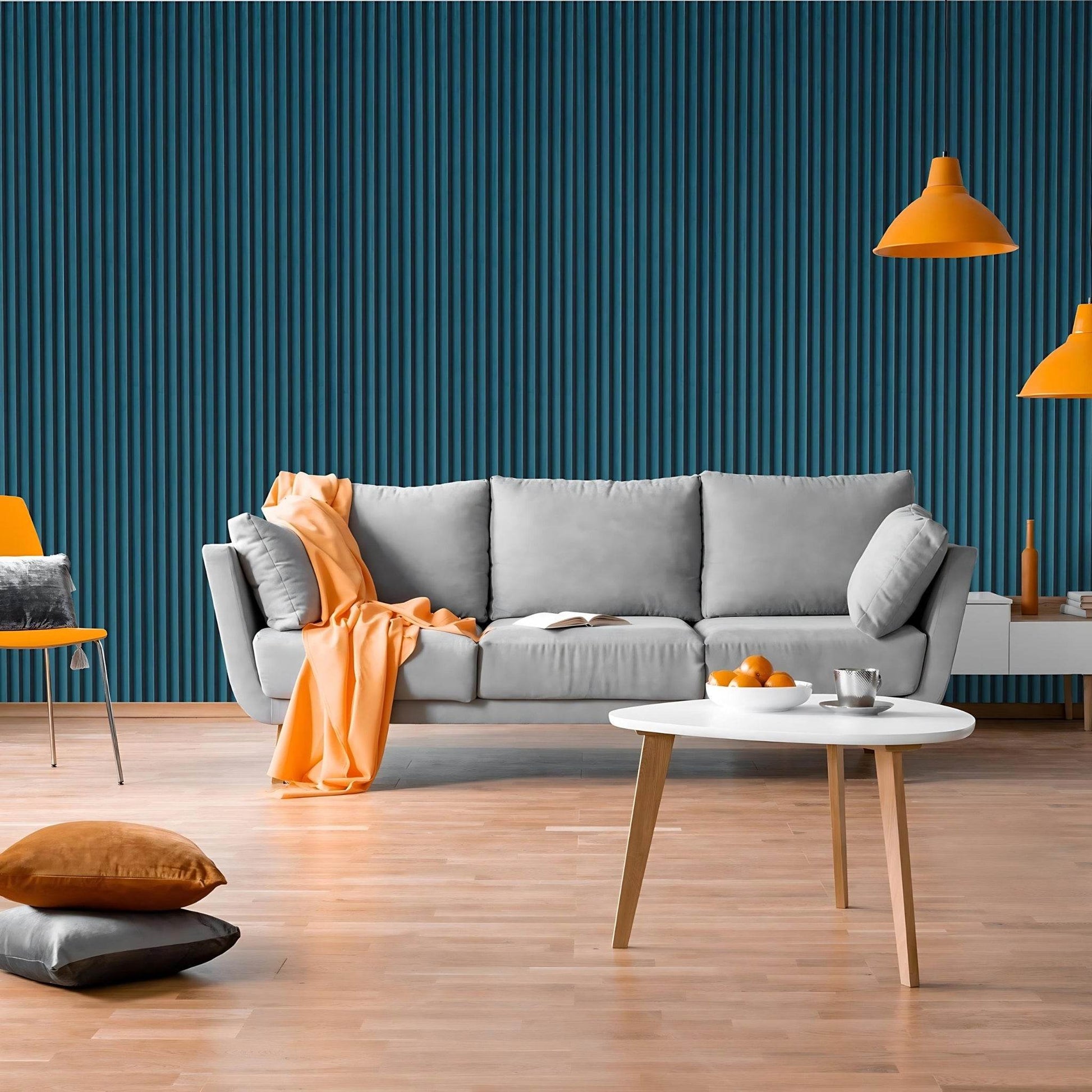 Blue Velour Acoustic Panel Curved Slat Sample - Tuda Grass