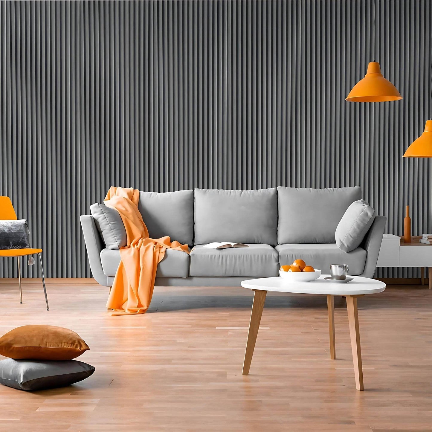 Dark Grey Velour Acoustic Panel Curved Slat - 240x60cm - Tuda Grass