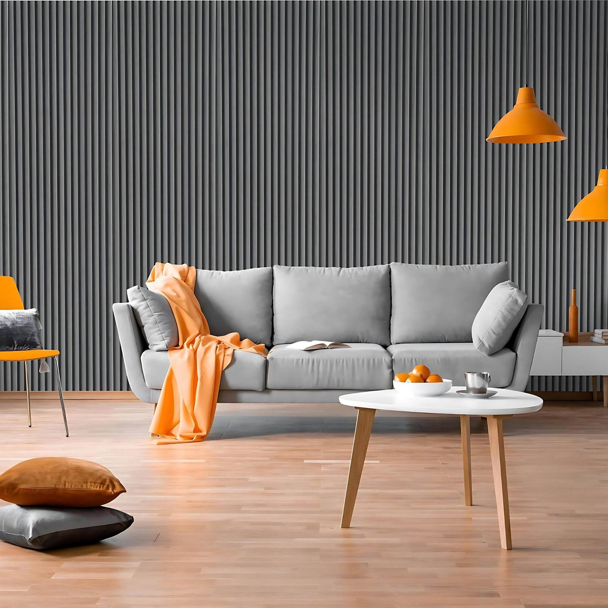 Dark Grey Velour Acoustic Panel Curved Slat - 240x60cm - Tuda Grass