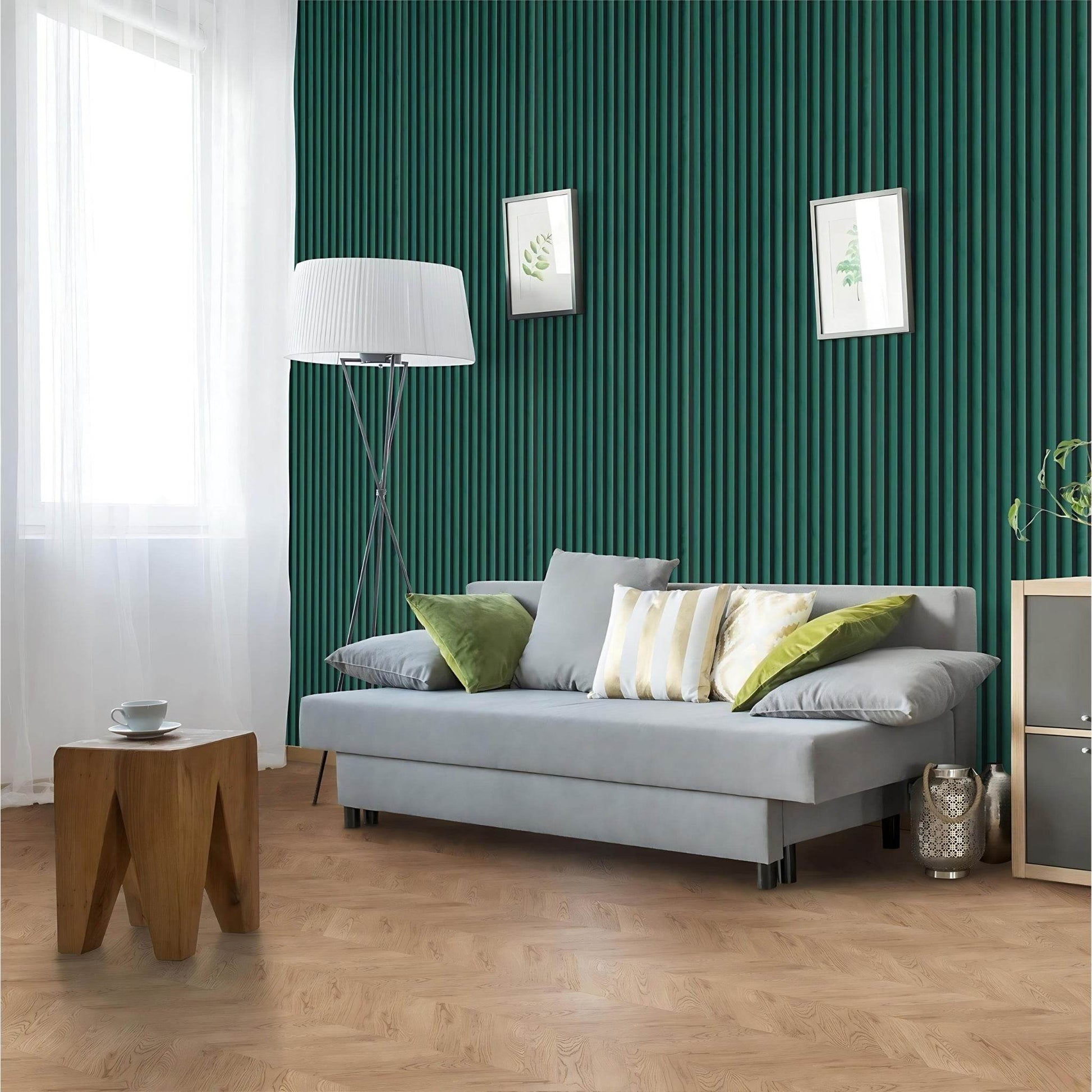 Green Velour Acoustic Panel Curved Slat Sample - Tuda Grass