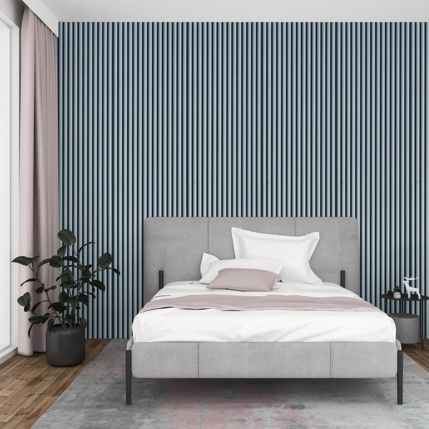 Grey Velour Acoustic Panel Curved Slat Sample - Tuda Grass